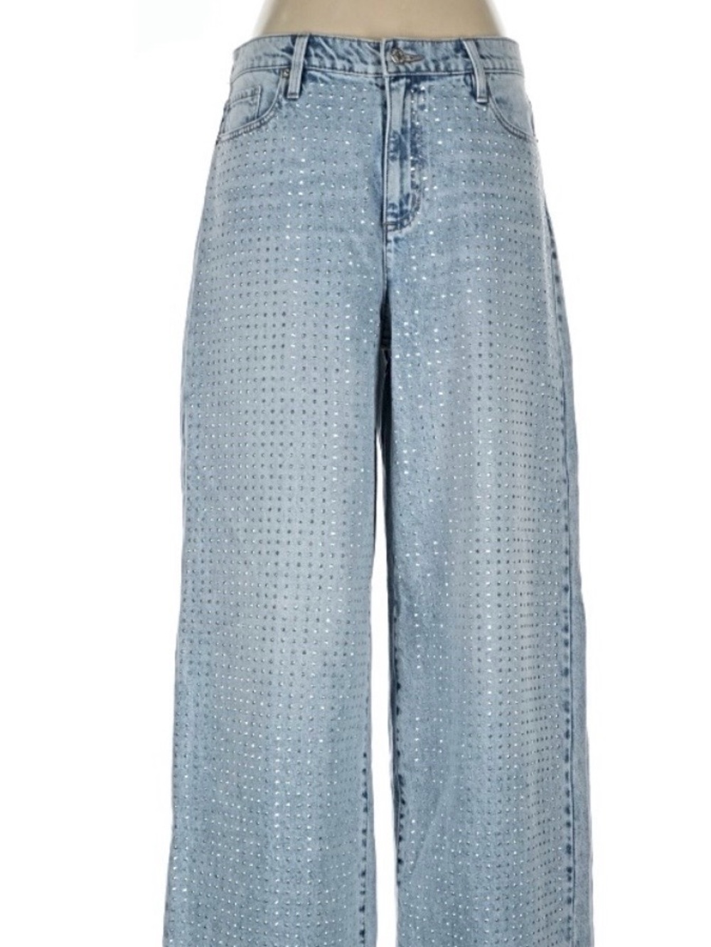 DKNY Light Blue Wide-Leg Studded Jeans